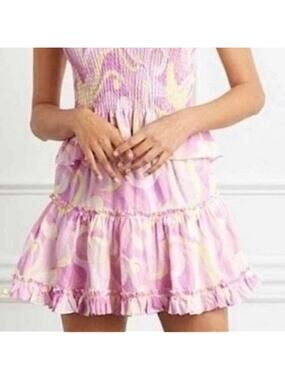 Hill House The Paz Skirt Candy Kaleidoscope Pink 100% Linen Small NWT